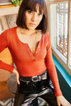 Button Placket Ribbed Blouse