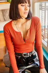 Button Placket Ribbed Blouse