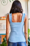 Ruffled Strap Stretch Ribbed Blouse