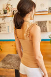 Ruffled Strap Stretch Ribbed Blouse