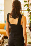 Ruffled Strap Stretch Ribbed Blouse