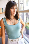 Ruffled Strap Stretch Ribbed Blouse