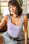 Ruffled Strap Stretch Ribbed Blouse