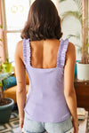 Ruffled Strap Stretch Ribbed Blouse