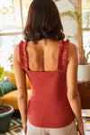 Ruffled Strap Stretch Ribbed Blouse