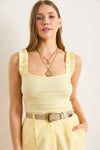 Ruffled Strap Stretch Ribbed Blouse