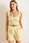 Ruffled Strap Stretch Ribbed Blouse