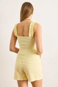 Ruffled Strap Stretch Ribbed Blouse