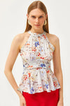 Halter Neck Crepe Blouse with Waist Detail