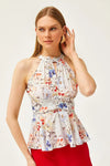 Halter Neck Crepe Blouse with Waist Detail