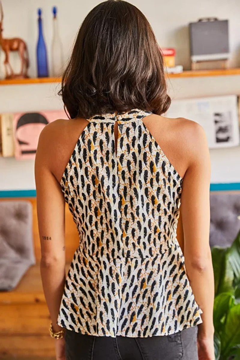 Halter Neck Crepe Blouse with Waist Detail