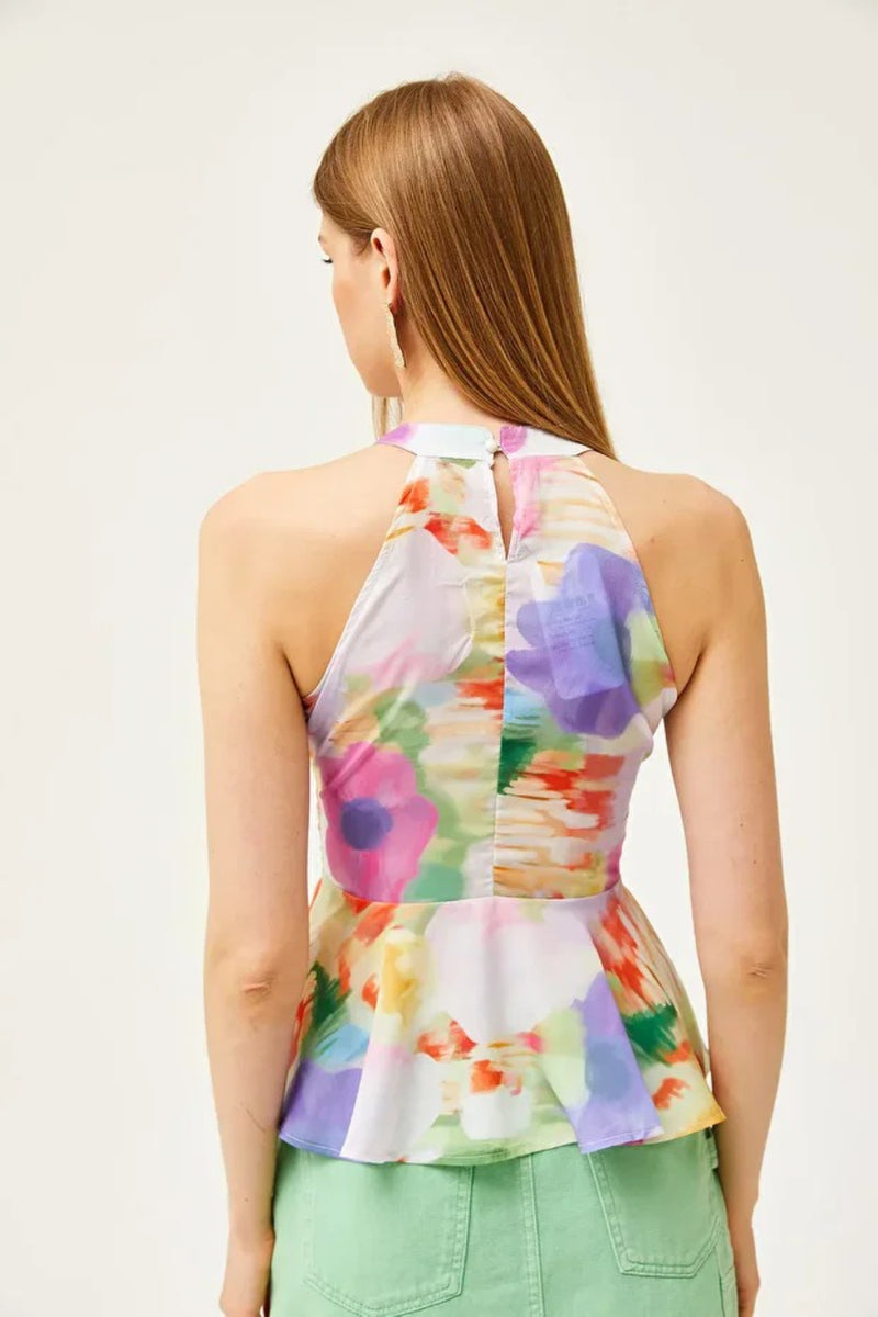 Halter Neck Crepe Blouse with Waist Detail