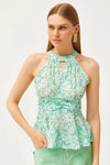 Halter Neck Crepe Blouse with Waist Detail