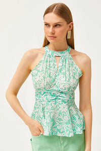Halter Neck Crepe Blouse with Waist Detail