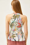 Halter Neck Crepe Blouse with Waist Detail