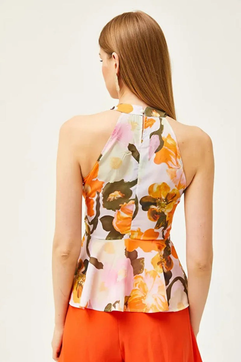 Halter Neck Crepe Blouse with Waist Detail