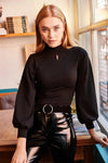 Front-Drop Balloon Sleeve Crepe Top