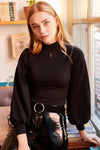 Front-Drop Balloon Sleeve Crepe Top
