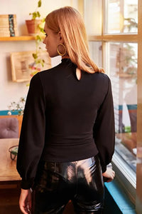 Front-Drop Balloon Sleeve Crepe Top