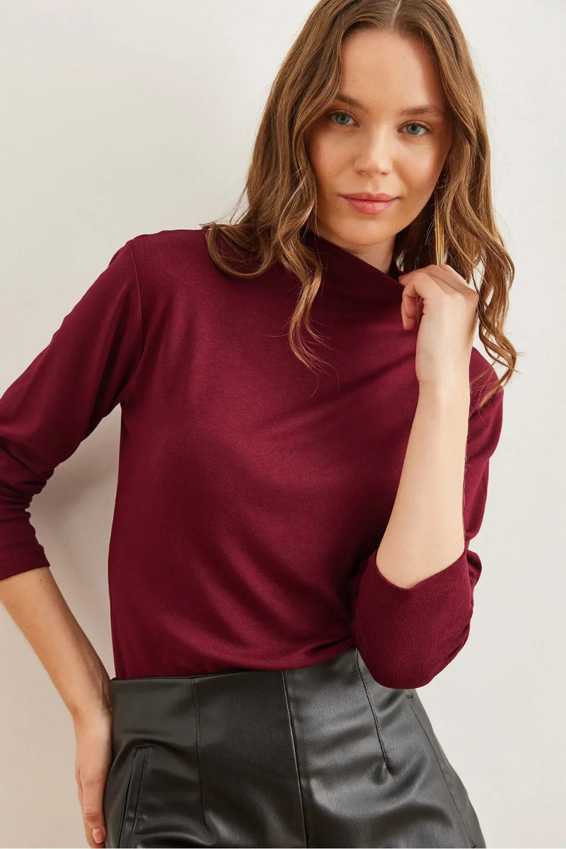 High-Neck Draped Soft Touch Blouse