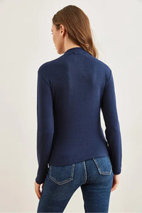 High-Neck Draped Soft Touch Blouse