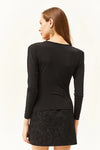 Padded-Pleated V-Neck Blouse
