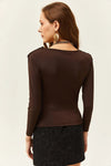 Padded-Pleated V-Neck Blouse