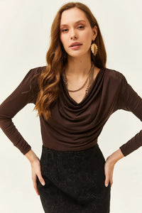 Padded-Pleated V-Neck Blouse