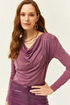 Padded-Pleated V-Neck Blouse