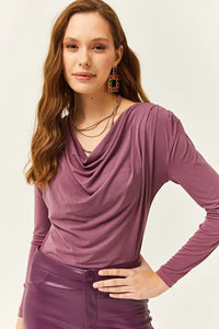 Padded-Pleated V-Neck Blouse