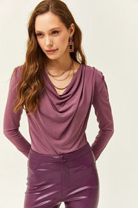 Padded-Pleated V-Neck Blouse