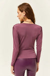 Padded-Pleated V-Neck Blouse