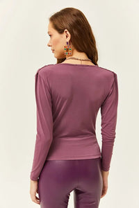 Padded-Pleated V-Neck Blouse