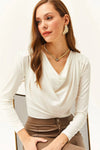 Padded-Pleated V-Neck Blouse