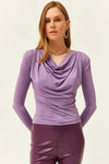 Padded-Pleated V-Neck Blouse