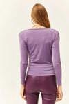 Padded-Pleated V-Neck Blouse