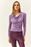 Padded-Pleated V-Neck Blouse
