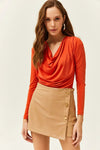 Padded-Pleated V-Neck Blouse