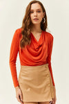 Padded-Pleated V-Neck Blouse