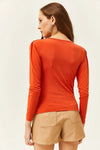 Padded-Pleated V-Neck Blouse