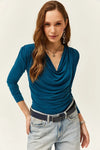 Padded-Pleated V-Neck Blouse