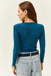 Padded-Pleated V-Neck Blouse