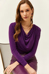 Padded-Pleated V-Neck Blouse