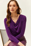 Padded-Pleated V-Neck Blouse