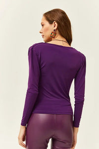 Padded-Pleated V-Neck Blouse