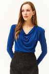 Padded-Pleated V-Neck Blouse