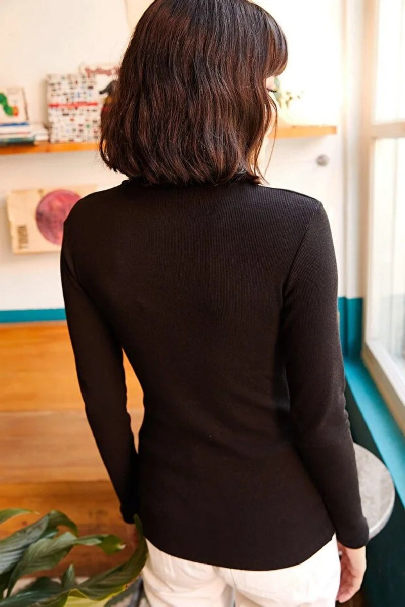 Zippered Turtleneck Stretch Blouse