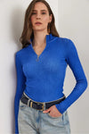 Zippered Turtleneck Stretch Blouse