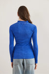 Zippered Turtleneck Stretch Blouse