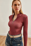 Zippered Turtleneck Stretch Blouse